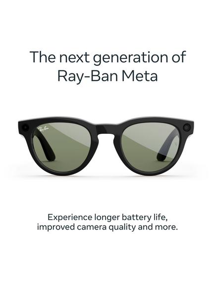 Meta Ray-Ban Meta Headliner (Gen 2) Glasses, Shiny Black, G15 Green Lens - view 2, Black