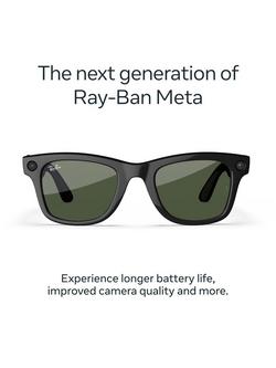 Meta Ray-Ban Meta Wayfarer (Gen 2) Glasses, Shiny Black, G15 Green Lens - view 2, Black