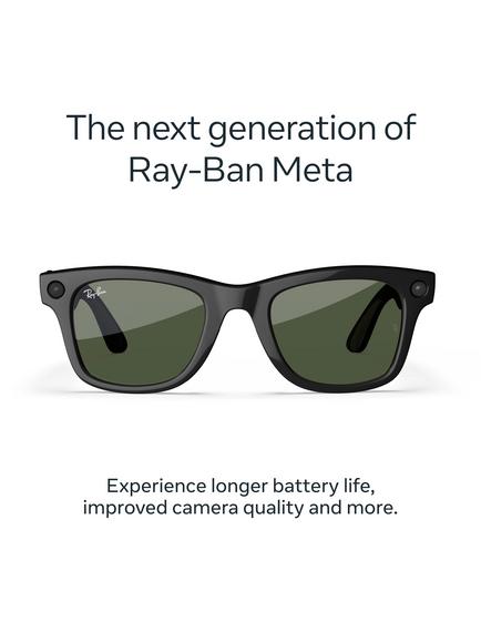 Meta Ray-Ban Meta Wayfarer (Gen 2) Glasses, Shiny Black, G15 Green Lens - view 2, Black