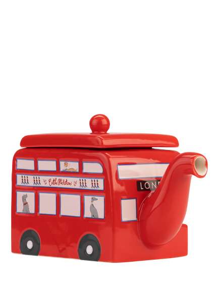 Cath Kidston London Town Bus Stoneware Teapot, 1L, Red/Multi - view 2, Red Multi Red