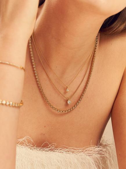 LARNAUTI Lab Grown Annecy 18ct Vermeil Kissed With Diamonds 1ct Illusion Tennis Necklace - view 2, Yellow Gold