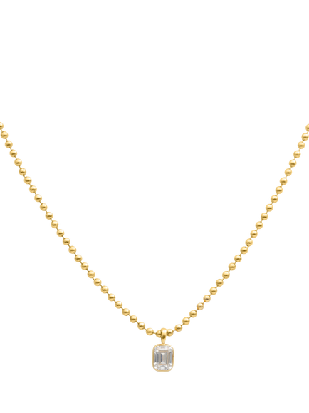 Lab Grown Lombok 18ct Vermeil 0.30ct Emerald Solitaire Besel Set Solitaire Bead Chain Pendant, Yellow Gold