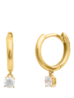 LARNAUTI Lab Grown Annecy 18ct Vermeil Kissed With Diamonds 0.20ct Round Solitaire Charmed Hoop Earrings, Yellow Gold