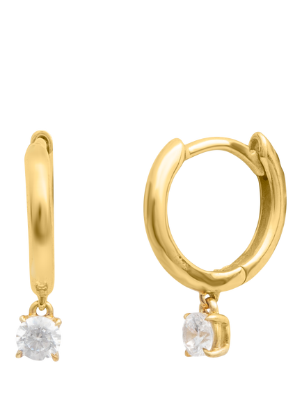 LARNAUTI Lab Grown Annecy 18ct Vermeil Kissed With Diamonds 0.20ct Round Solitaire Charmed Hoop Earrings, Yellow Gold