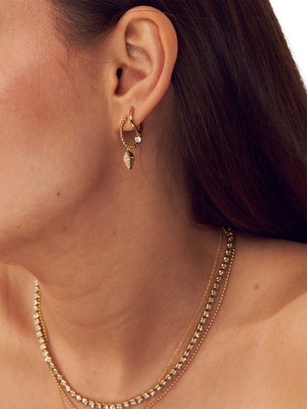 LARNAUTI Lab Grown Kerala 18ct Vermeil 0.35ct Pave Pyramid Bead Hoop Earrings - view 2, Yellow Gold