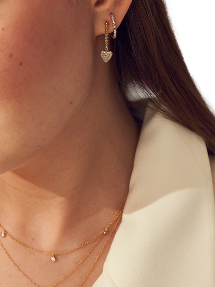 LARNAUTI Lab Grown Kerala 18ct Vermeil 0.20ct Pave Heart Bead Charm Earrings - view 2, Yellow Gold