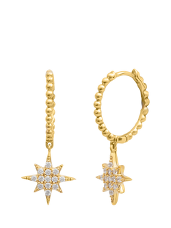 LARNAUTI Lab Grown Kerala 18ct Vermeil 0.12ct Pave Star Charmed Hoop Earrings, Yellow Gold