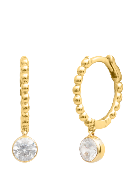 LARNAUTI Lab Grown Lombok 18ct Vermeil 0.50ct Round Solitaire Besel Set Solitaire Bead Charm Hoop, Yellow Gold