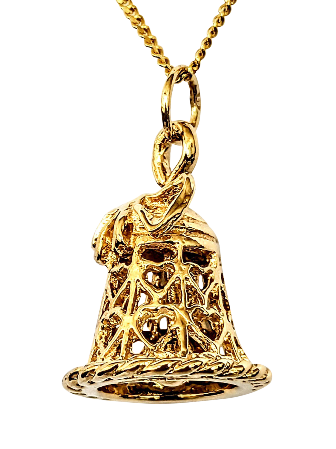Product image 1 of 1, which shows Pre-loved 9ct Yellow Gold Curb Chain Bell Pendant