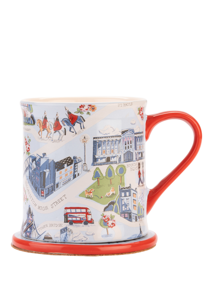 Cath Kidston London Stoneware Mug & Coaster, 275ml, Red/Multi - view 2, Red Multi Red