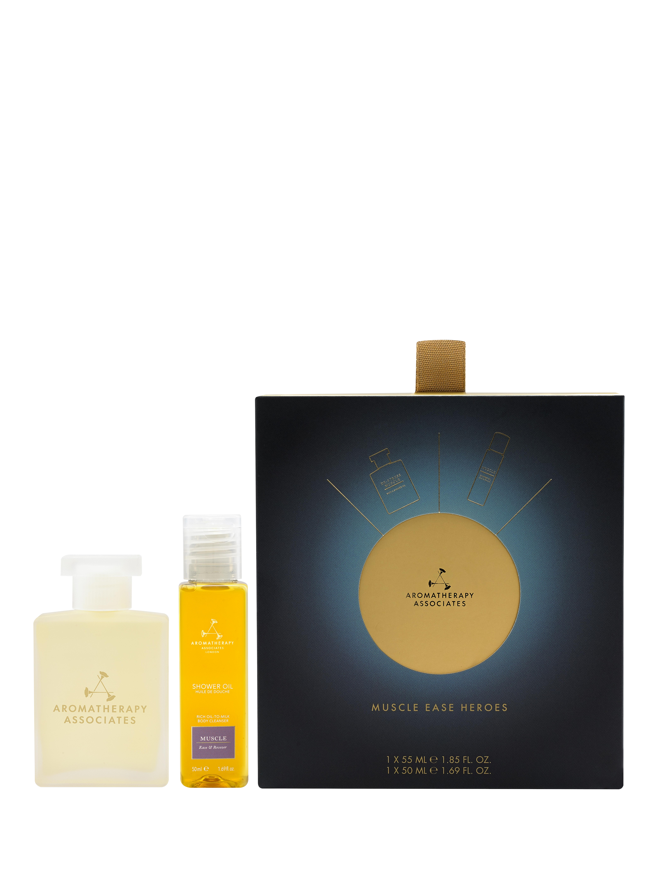 Product image 1 of 6, which shows Aromatherapy Associates Muscle Ease Heroes Bodycare Gift Set