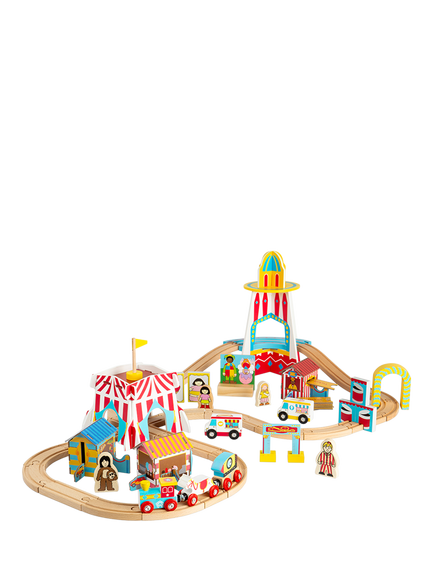 Bigjigs Toys Wooden Fun Fair Train Set, Multicoloured