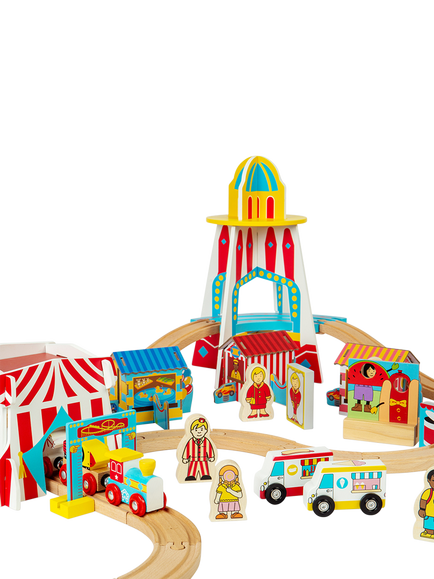 Bigjigs Toys Wooden Fun Fair Train Set - view 2, Multicoloured
