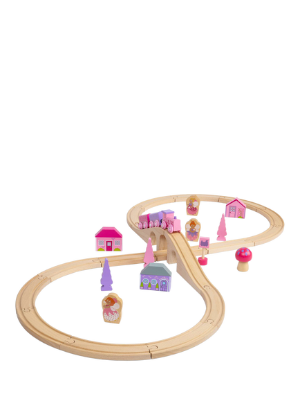 Bigjigs Toys Wooden Fairy Pink Figure of Eight Train Set, Multicoloured