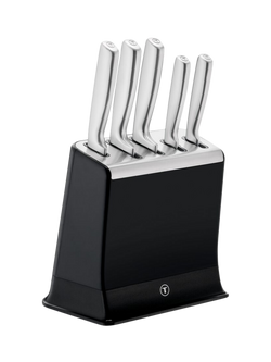 Tefal EverSharp Pro Stainless Steel Automatic Sharpening Knife Block, 6 Piece, Silver And Black