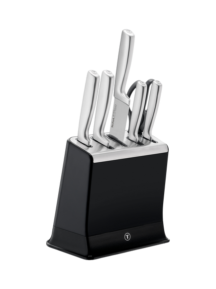 Tefal EverSharp Pro Stainless Steel Automatic Sharpening Knife Block, 6 Piece, Silver And Black