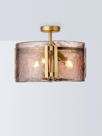 John Lewis Cadogan Textured Glass Semi Flush Ceiling Light, Antique Brass, Antique Brass