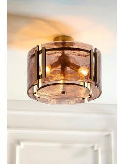 John Lewis Cadogan Textured Glass Semi Flush Ceiling Light, Antique Brass - view 2, Antique Brass