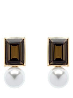 Emma Holland Topaz Crystal and Pearl Clip On Earrings, Gold/Brown, Gold/Brown