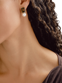 Emma Holland Topaz Crystal and Pearl Clip On Earrings, Gold/Brown - view 2, Gold/Brown