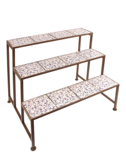 Fallen Fruits Chinoiserie Ceramic Tile 3 Step Etagere Plant Stand, Blue, Blue