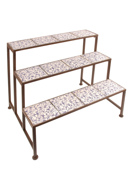 Fallen Fruits Chinoiserie Ceramic Tile 3 Step Etagere Plant Stand, Blue, Blue