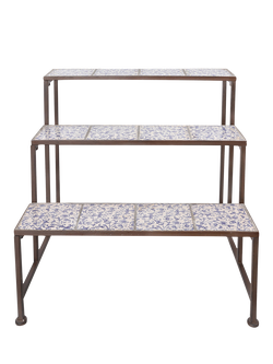 Fallen Fruits Chinoiserie Ceramic Tile 3 Step Etagere Plant Stand, Blue - view 2, Blue