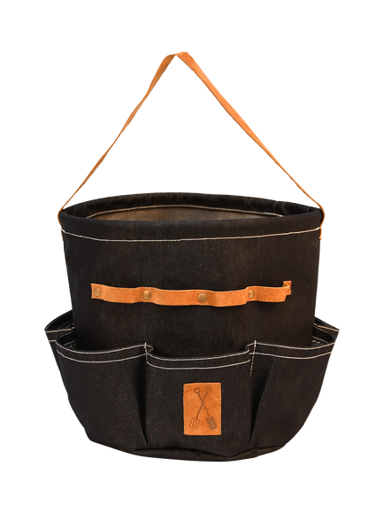 Fallen Fruits Round Denim Garden Tool Bag, Blue
