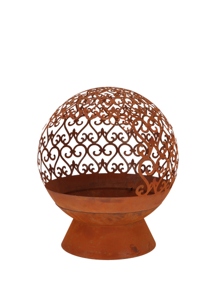 Fallen Fruits Ornate Globe Firepit, Rust, Rust