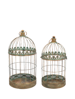 Fallen Fruits Aged Metal Plant Bird Cages, Set of 2, Rust, Rust