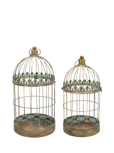 Fallen Fruits Aged Metal Plant Bird Cages, Set of 2, Rust, Rust