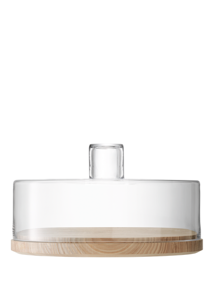 LSA International Lotta Cheese/Pastries Glass Dome & Ash Wood Board, 32cm, Clear/Natural Wood