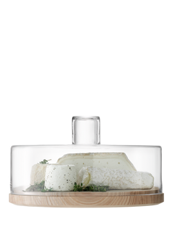 LSA International Lotta Cheese/Pastries Glass Dome & Ash Wood Board, 32cm - view 2, Clear/Natural Wood