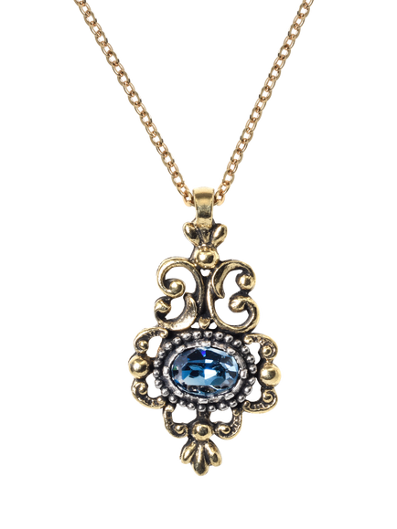 Pre-loved Faceted Stone Filigree Necklace, Gold/Blue, Gold/Blue