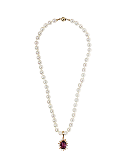 Pre-loved Detachable Crystal Pendant and Pearl Necklace, Amethyst/Cream, Amethyst/Cream