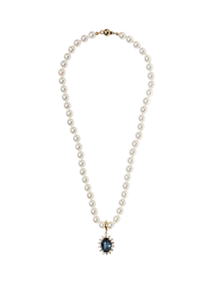 Pre-loved Detachable Crystal Pendant, Blue/Cream, Blue/Cream