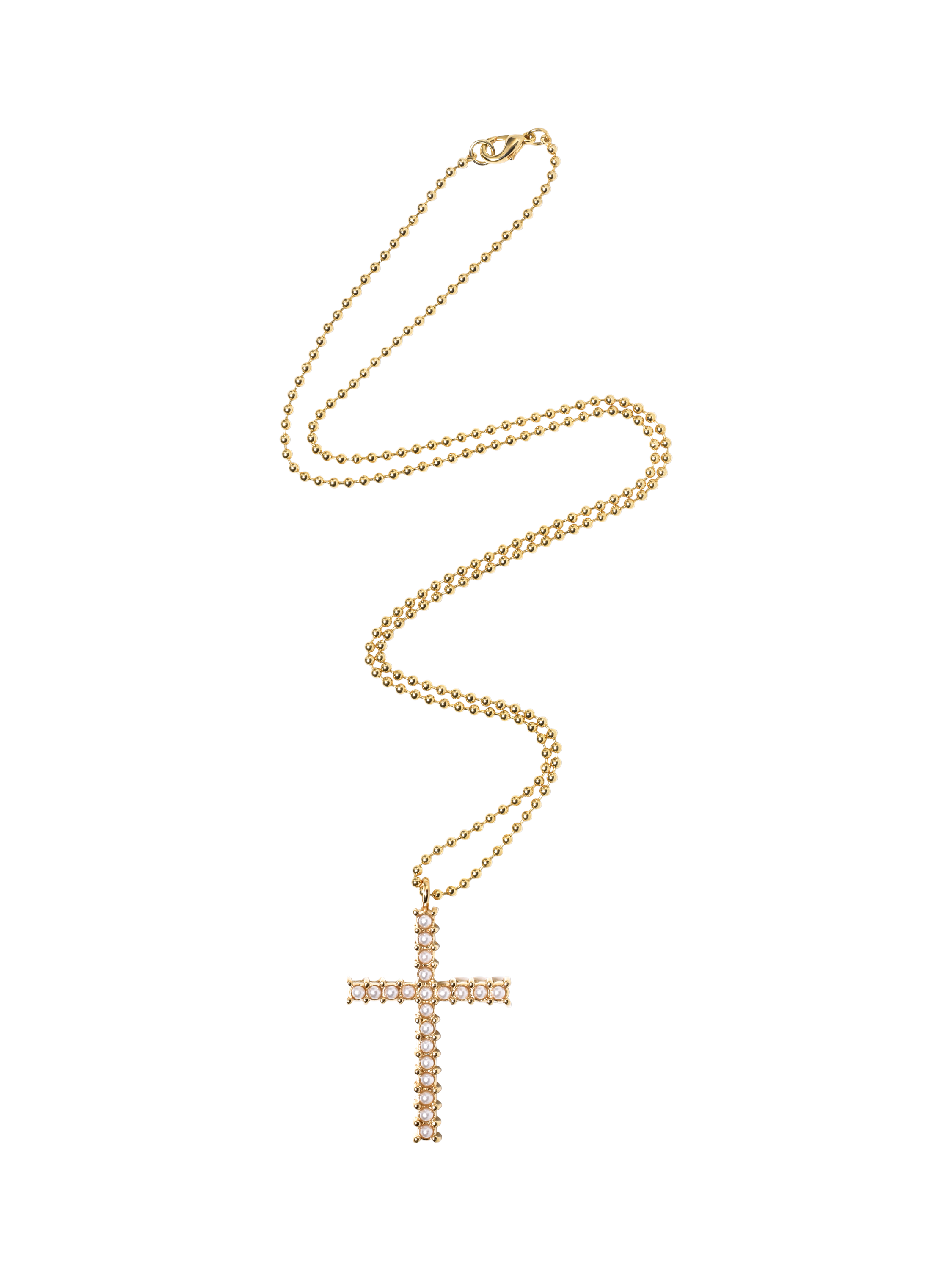 Product image 1 of 2, which shows Pre-loved Ball Chain Pearl Cross Pendant, Gold
