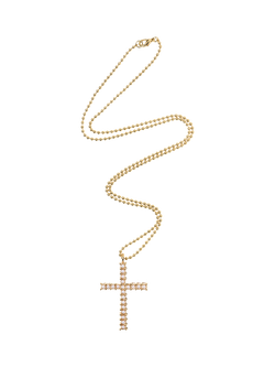 Pre-loved Ball Chain Pearl Cross Pendant, Gold, Gold