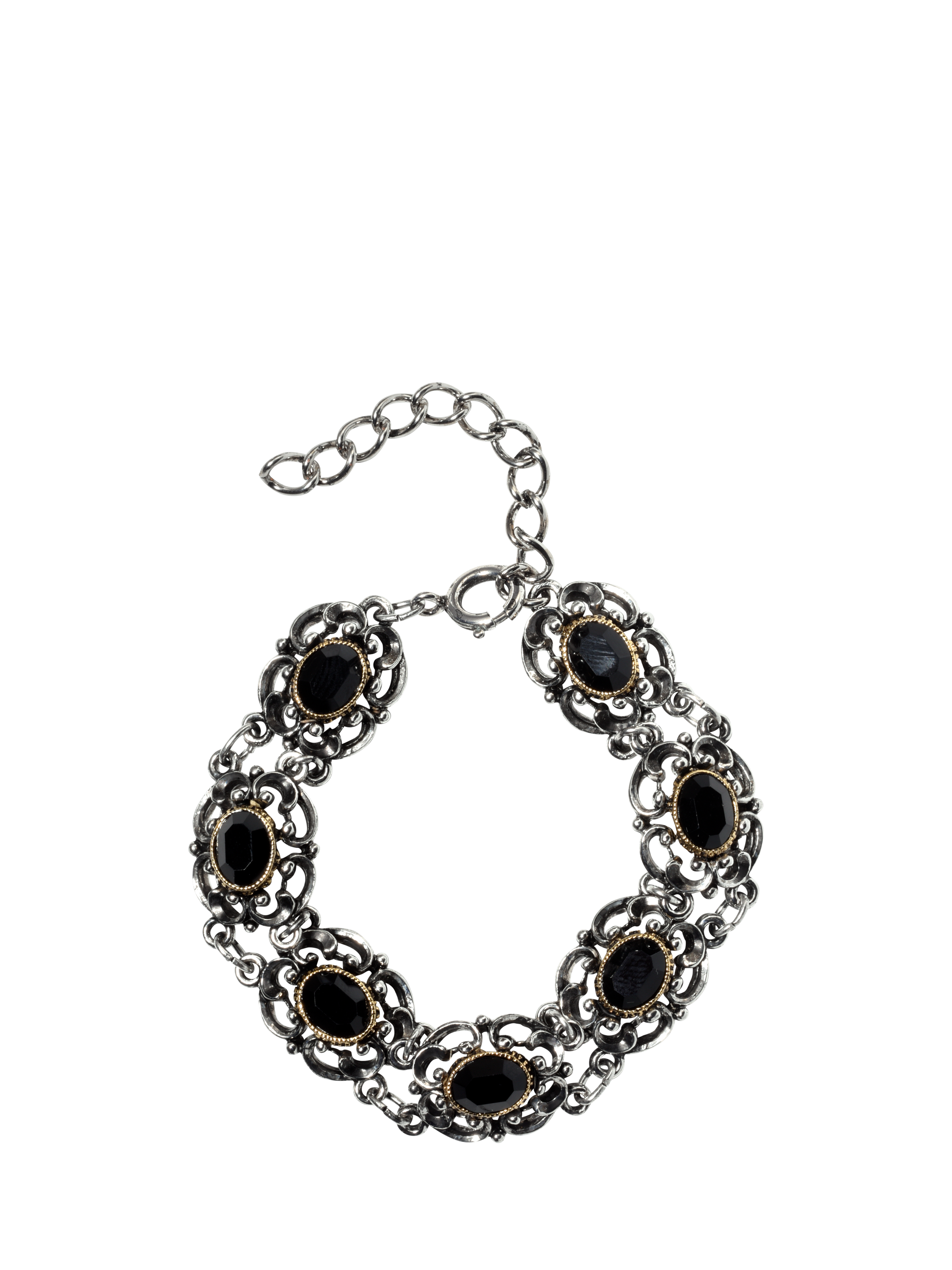 Product image 1 of 3, which shows Pre-loved Faceted Stone Filigree Bracelet, Silver/Black