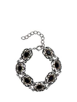 Pre-loved Faceted Stone Filigree Bracelet, Silver/Black, Silver/Black