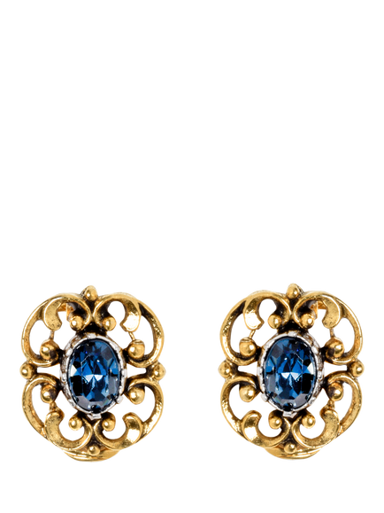 Pre-loved Faceted Stone Filigree Clip On Earrings, Gold/Blue, Gold/Blue