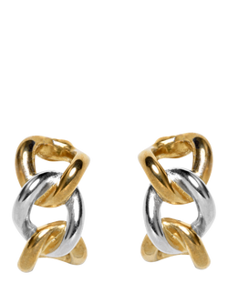 Pre-loved 18ct Gold and Rhodium Plated Chain Link Clip On Earrings, Gold/Silver