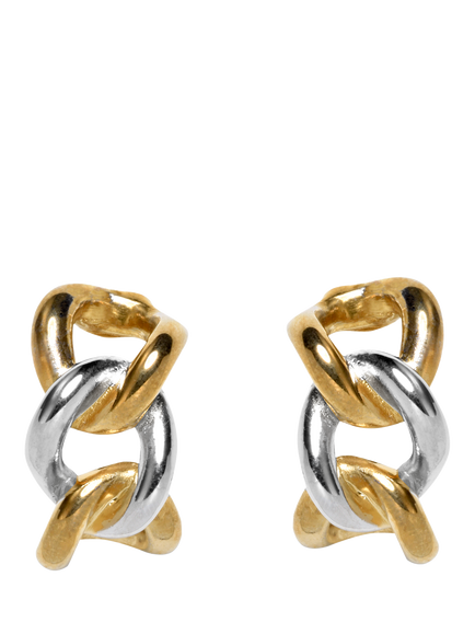 Pre-loved 18ct Gold and Rhodium Plated Chain Link Clip On Earrings, Gold/Silver