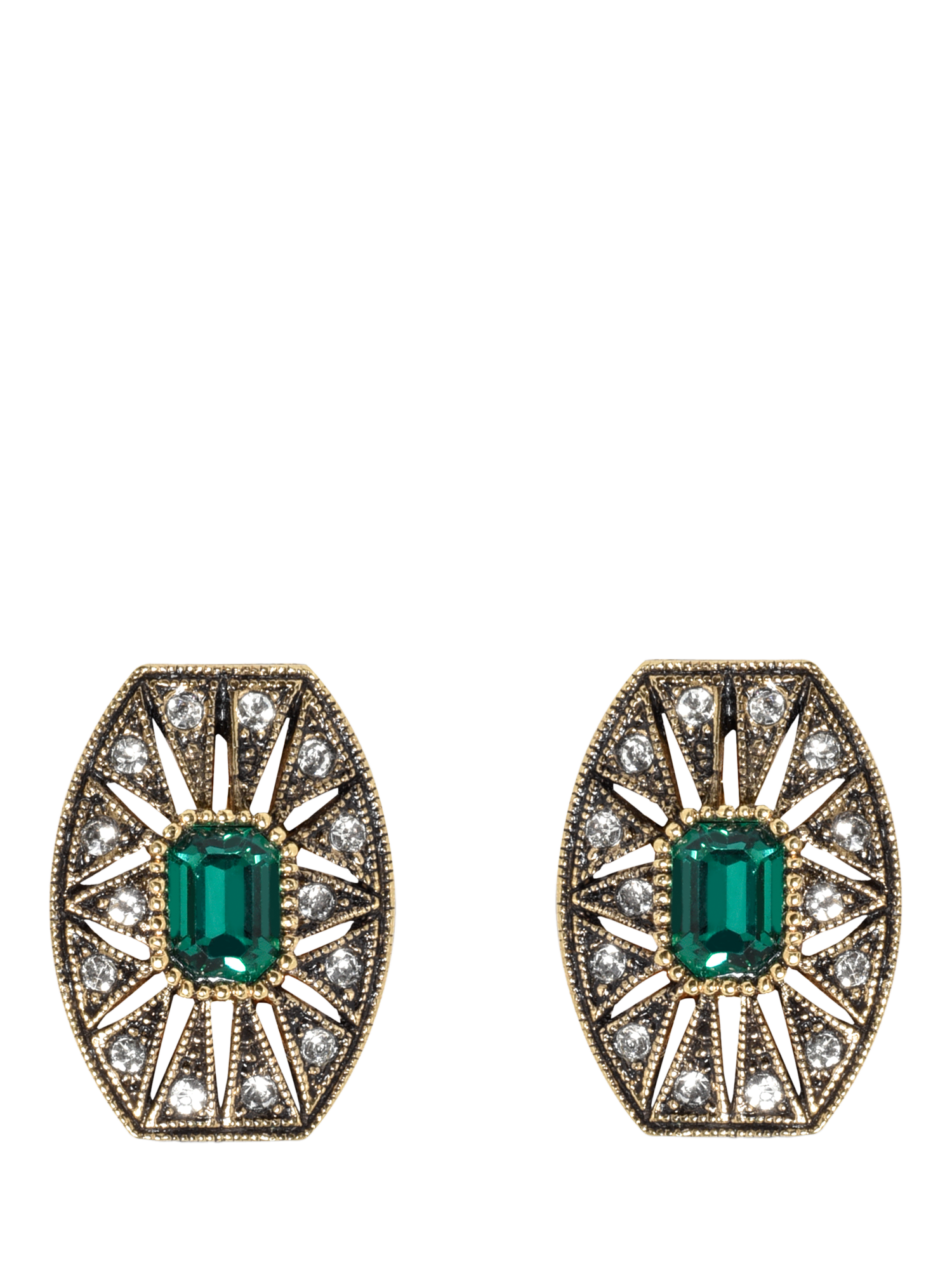 Product image 1 of 2, which shows Pre-loved Octagon Crystal Clip On Earrings, Green