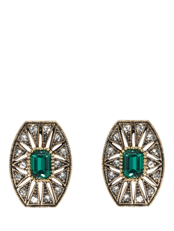 Pre-loved Octagon Crystal Clip On Earrings, Green, Green