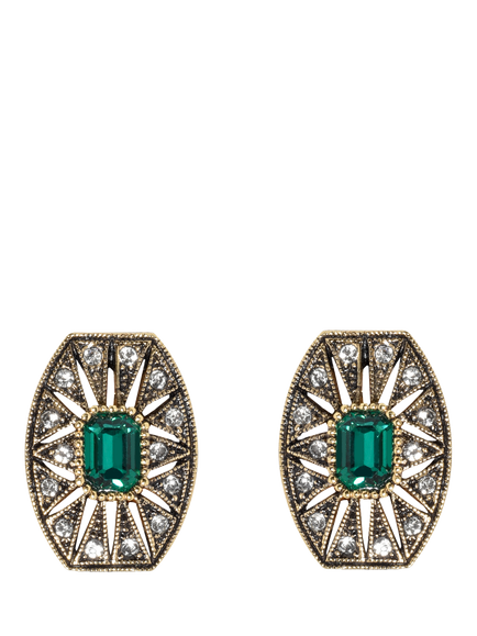Pre-loved Octagon Crystal Clip On Earrings, Green, Green
