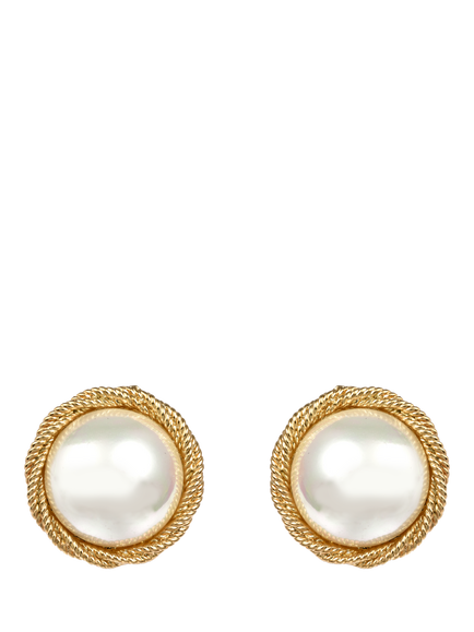 Pre-loved Pearl Twist Clip On Stud Earrings, Gold/Cream, Gold/Cream