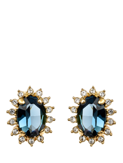 Pre-loved Oval Crystal Clip On Earrings, Blue, Blue