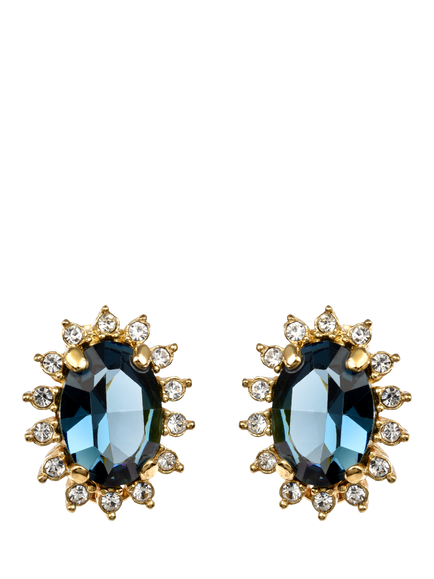 Pre-loved Oval Crystal Clip On Earrings, Blue, Blue