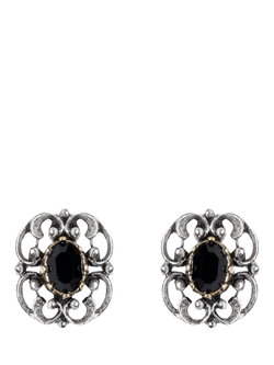 Pre-loved Filigree Clip On Earrings, Silver/Black, Silver/Black